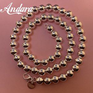Andara 925 스털링 실버 부드러운 비즈 볼 체인 목걸이 남성 패션 쥬얼리 4mm 6mm 8mm 10mm
