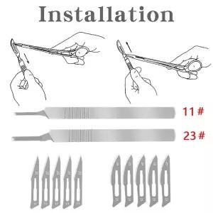 호환  10 개 11 23 탄소 강 수술용 메스  메스 손잡이 1 개 DIY 절단 도구 PCB 수선 동 수술용 칼