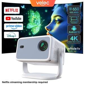 빔프로젝터 Velec TP350 NTV 프로젝터 넷플릭스 호환 650ANSI 안드로이드 13 네이티브 1080P 자동 초점 스마트 야외