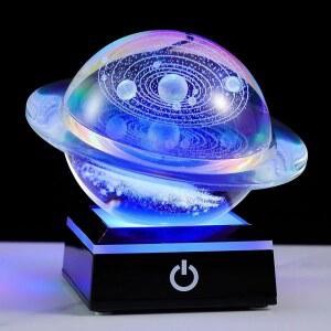 3D 태양계 모델 갤럭시 크리스탈 볼 80mm 3.15인치 - 토성 모양 우주 천문학 선물 방 장식 남성 생일 아빠 물리 과학 선생님 야간 조명 행성 램프