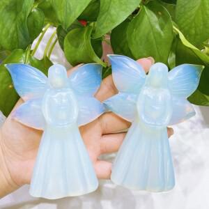 오팔라이트 날개 천사 피규어 쿼츠 스톤 레이키 힐링 홈 장식 나비 요정 명상 룬 가디언 선물
