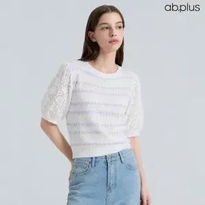 [ab.plus] 레이스 스트라이프 반팔 니트 (LSA2MW48A)