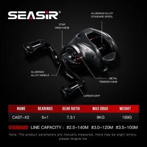 SEASIR 캐스트 X2 베이트 릴 하이브리드 세라믹 베어링 탄소 섬유 와셔 듀얼 시스템 N52 브레이크 낚시 7.3