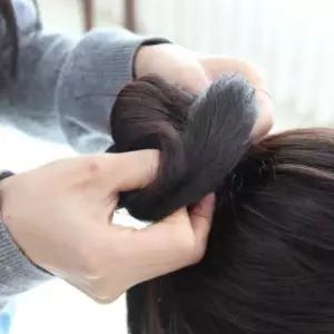 올림 머리 똥 가발 끈 자연갈색 만두 가채 로우번
