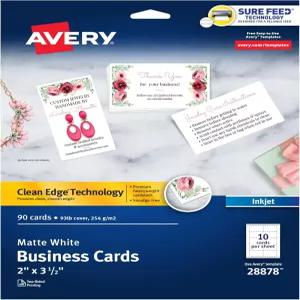 Sure Feed 기술이 적용된 Avery Clean Edge 인쇄 가능 명함 2 x 3.5 흰색 잉크젯 프린터용 빈 카드