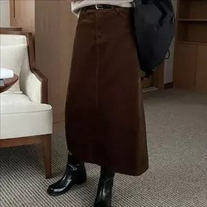 [하프클럽/]a라인 여성 골덴 롱 스커트 트임 여성 코듀로이 스커트 데일리