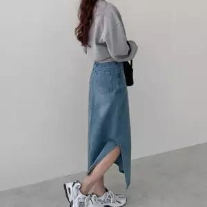 여성 사이드 트임 데일리 데님 롱 스커트 치마 데님스커트 청치마 롱스커트