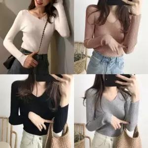 셀럽하우스 무지티 골지브이넥티셔츠 브이넥티 더하기 1271 스타