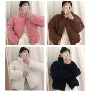 고품질 겨울 따뜻한 여성 푹신 코듀로이 하이넥 숏패딩 점퍼 여자롱패딩 (WE28734)