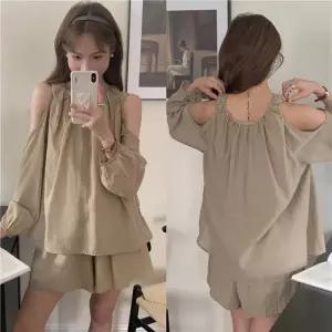 블라우스 반바지 치마 가을 데일리 코디 투피스 세트 트레이닝 밴딩 LL S114