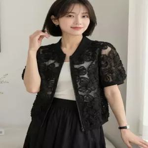 [하젤]바냐 시스루 레이스 반팔 블루종 점퍼_M4820