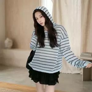여성 오버 세가지 롱슬리브 후디 색상 단가라 티셔츠
