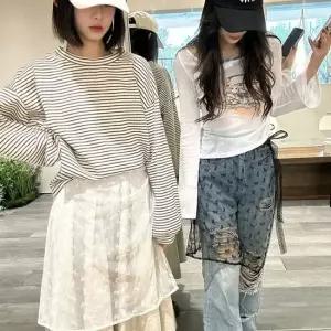 셀럽하우스 여성 망사 레이스 랩스커트 페이크 레이어드스커트