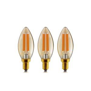 헬로파이 B11 디머블 빈티지 LED 에디슨 캔델라브라 전구, 60W 등가, 고휘도, 2500K 따뜻한 백색 조명, 앰버 유리, 양초/샹들리에 스타일, E12 나사 베이스, 3PCS