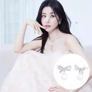 [DIAME](강남점)[박하선PICK] 보우보우 18K골드 담수진주 랩다이아 귀걸이 FGDPE1303WWLAB