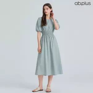 [ab.plus] 허리 스모킹 퍼프 소매 나일론 원피스 (LSA2MO47A)