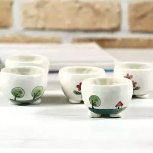 고품질 동화나라 화이트 낮은 삼발 술잔세트(5P) 작은잔 전통찻잔 (W01B42A)