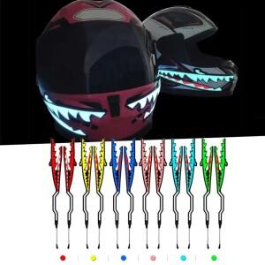 2In 1 2Pcs 상어 스타일 오토바이 헬멧 라이트 스트립 LED 야간 신호등 스트라이프 빛나는 밤 수정 스티커