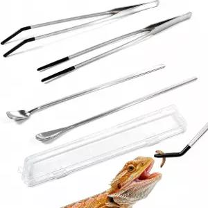 파충류용 4PCS-고무 팁 먹이 집게 초장형 스테인리스강 도마뱀 수염 용뱀 인클로저 탱크 액세서리용