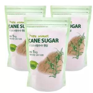 퓨어스윗 비정제 사탕수수원당 3kg(1kgx3팩)/사탕수수당100 갈색설탕