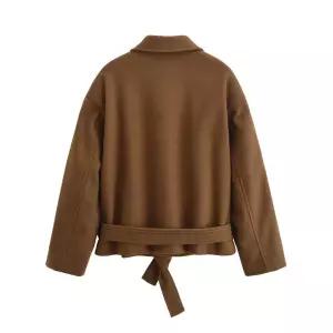 EAMT 모직 캐주얼 빈티지 가을 자켓 루즈핏 긴팔에 카라 여성코트 코트 벨트 YJ3