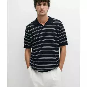 MASSIMO DUTTI 100% 린넨 스트라이프 V넥 폴로셔츠 444491