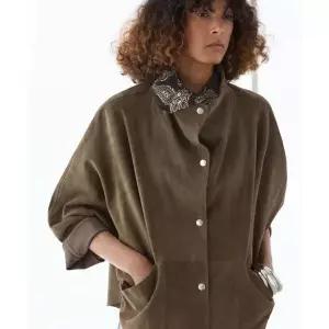 MASSIMO DUTTI 버튼 디테일 스웨이드 가죽 쇼트 파카 444498