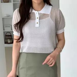[NS홈쇼핑][샵앤] 국산 여성 카라넥 썸머 스카시 반팔 니트 티셔츠 21DS-WKN-5250..