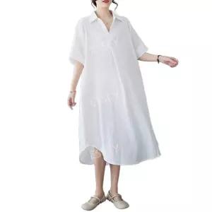 원피스 등원룩 롱 여름 면혼방 여성 임부복 반팔 롱원피스 빅사이즈 임산부 셔츠 루즈핏