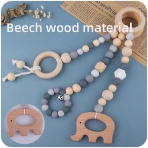 3/4 Pcs 아기 체육관 프레임 너도밤 나무 우드 링 휘트니스 랙 펜던트 실리콘 비즈 Teether 신생아 유모차