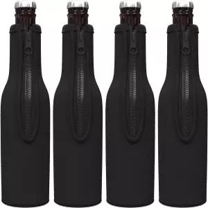 타호베이 맥주병 보온 슬리브(블랙) 네오프렌 쿨러 지퍼 포함 2온스 롱넥 병 (4개)