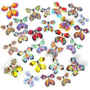 LOMIMOS 20PCS 플라잉 버터플라이, 매직 와인드 업 버터플라이 장난감 선물 깜짝 폭발 상자 결혼식 생일 파티 북 인사말 카드 (20가지 스타일)