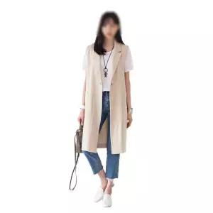 조끼여름 브이넥 민소매자켓 여성 롱베스트 트임 린넨 빅사이즈조끼 카라