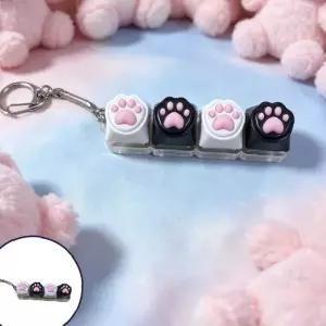 고양이 발바닥 모양 LED 조명 키링 4구 키캡 딸깍이 피젯토이 스트레스 해소