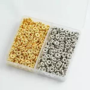 200PCS 6MM 눈송이 골드/실버 도금 CCB 스페이서 루즈 비즈 DIY 세트 상자 팔찌 목걸이 쥬얼리 액세서리 만들기 6mm