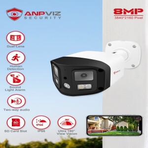 Anpviz 8MP 듀얼 렌즈 POE 카메라 울트라 와이드 엔젤 180 °   파노라마 보안 카메라 풀 컬러 인간 감지