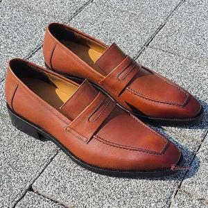 남자수제 남성 브라운 홍창 젠틀안트수제화 핸드워싱 이태리카프 구두 패니로퍼 슬립온 핸드메이드cde020