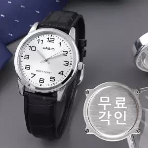 무료각인 카시오 MTP-V001L-7B 심플 라운드 아날로그 정장 남자 가죽 시계 e1