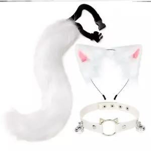 고양이 여우 파티의상 귀 흰색 꼬리 코스프레 에스티 세트 파티 코스튬