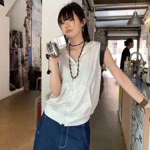 여름 캐주얼 패션 여자조끼 아우터 후드 상의 민소매 집업 루즈핏 조끼 나시 원템2
