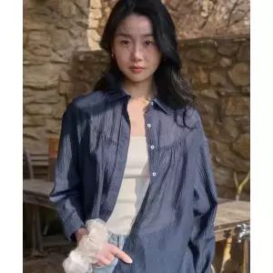 CHERI AUBE 오버사이즈드 델리카 셔츠-네이비 2315219