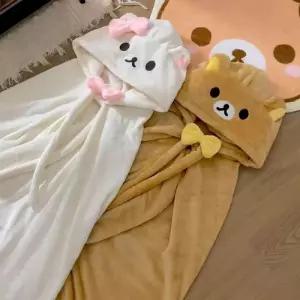 카와이 리락쿠마 따뜻한 곰 형제 자매 망토 후드 숄 사무실 낮잠 담요 친구에게 선물을 주기 위한 편안한