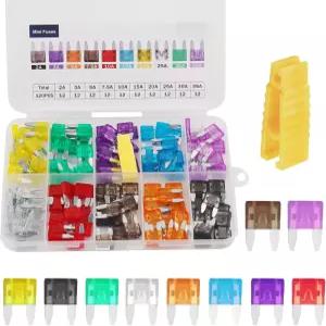 퓨즈 풀러 도구가 포함된 120PCS 자동차 미니 키트 블레이드 모음 35A 30A 25A 20A 15A 10A 7.5A 5A 3A 2A