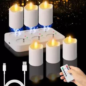 PIDZPOW 충전식 무불꽃 티라이트 캔들 원격 타이머 USB 베이스가 있는 1.5 x 2.6 LED 웨딩 테이블 데코