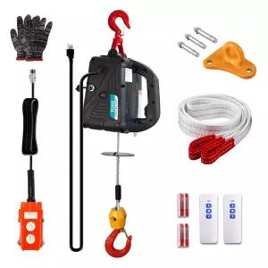 3-in-1 1500W 전기 호이스트 윈치 리모컨 포함 120V 휴대용 수동/케이블/무선 1100파운드 용량 16피트/분