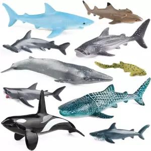 SCAHOW 10pcs 바다 동물 피규어 고래상어 문어와 함께한 사실적인 소형 해양 장난감 세트