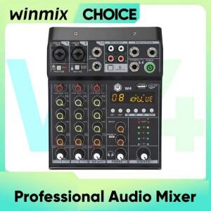 WINMIX W4 4채널 16DSP 오디오 믹서 48V 팬텀 파워 USB 사운드 믹서 블루투스 콘솔 믹싱 (노래방, DJ, 무대