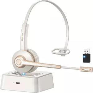 마이크가 있는 블루투스 헤드셋 USB 동글을 취소하는 AI 노이즈가 무선 V5.2 충전 베이스가 헤드폰 및