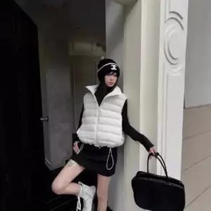 여성 캐주얼 다운 조끼 하이넥 패딩조끼 집업 스트링 자바라 CH1