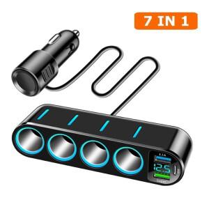 7 in 1 차량용 고속 충전 어댑터 12-24V 4구 시거잭 듀얼 USB PD 66W 소켓 시거잭 분배기 범용
